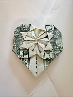 Origami Dollar Bill Heart with Starburst Center
